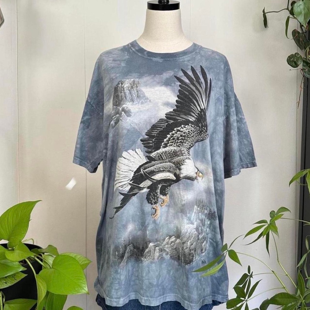 Vintage 1997 The Mountain Bald Eagle Tie Dye T-Shirt XL Blue Nature Graphic
